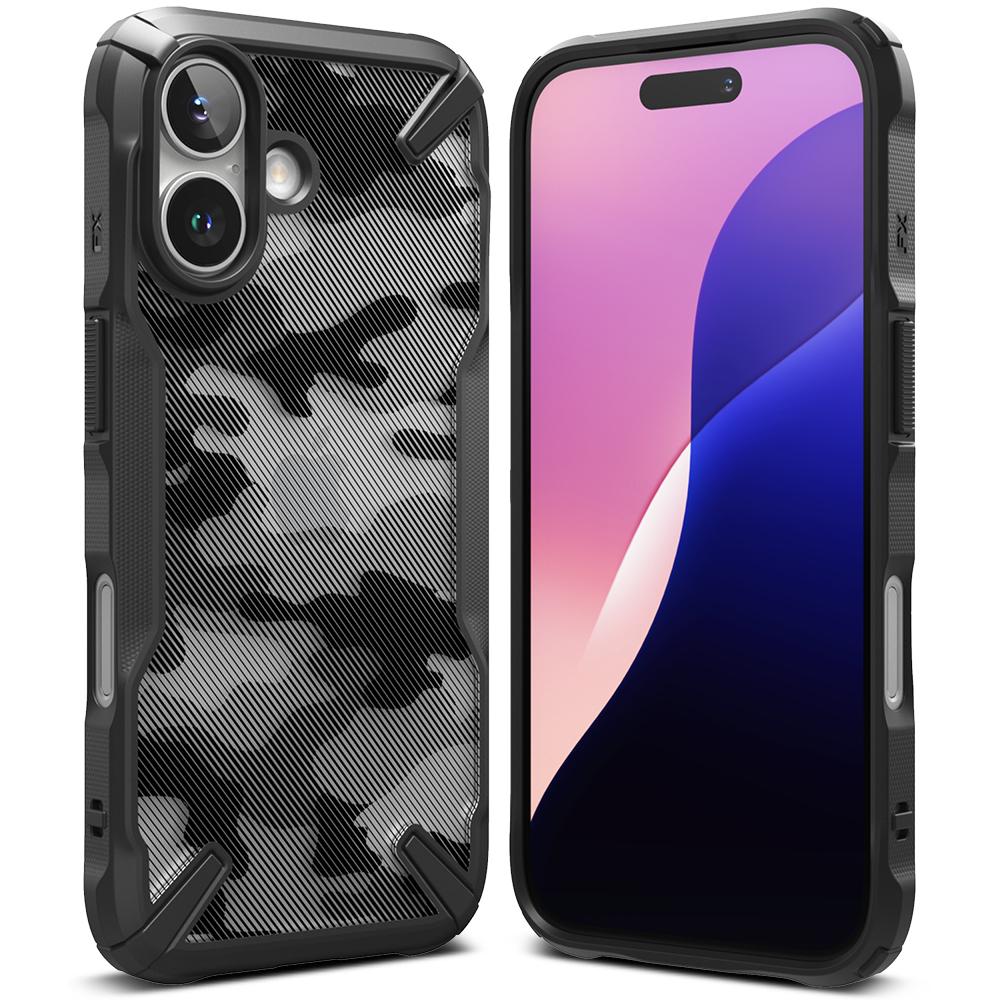 Ringke Fusion-X Compatible with iPhone 16 Plus Case Cover Transparent Hard Back Soft Flexible TPU Bumper Scratch Resistant Shockproof Protection iPhone 16 Plus Back Phone Cover- Camo Black