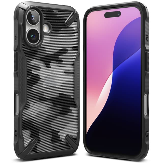كفر ايفون 16 بلس مع حواف مرتفعة لحماية الشاشة والكاميرا أسود مموه رينجكي Ringke Fusion-X Compatible with iPhone 16 Plus Case Cover