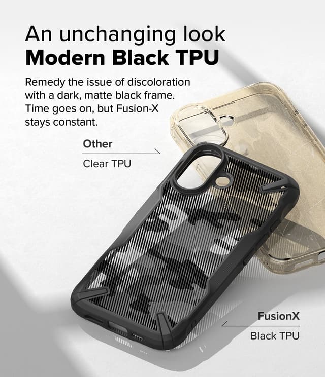 كفر ايفون 16 بلس مع حواف مرتفعة لحماية الشاشة والكاميرا أسود مموه رينجكي Ringke Fusion-X Compatible with iPhone 16 Plus Case Cover