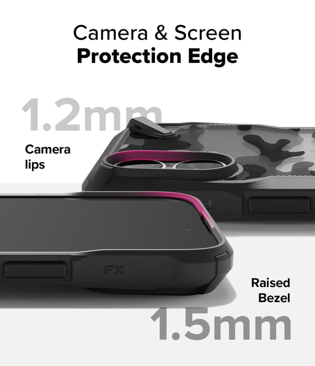 كفر ايفون 16 بلس مع حواف مرتفعة لحماية الشاشة والكاميرا أسود مموه رينجكي Ringke Fusion-X Compatible with iPhone 16 Plus Case Cover