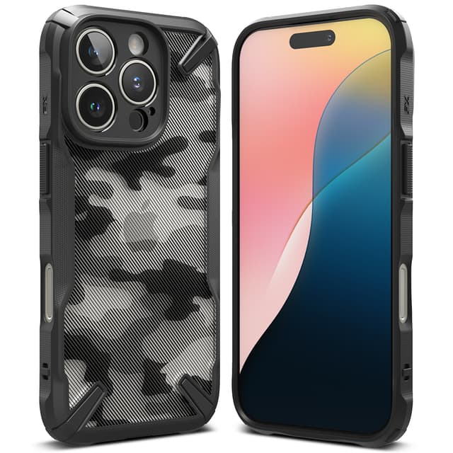 Ringke Fusion-X Compatible with iPhone 16 Pro Max Case Cover Transparent Hard Back Soft Flexible TPU Bumper Scratch Resistant Shockproof Protection iPhone 16 Pro Max Back Phone Cover- Camo Black