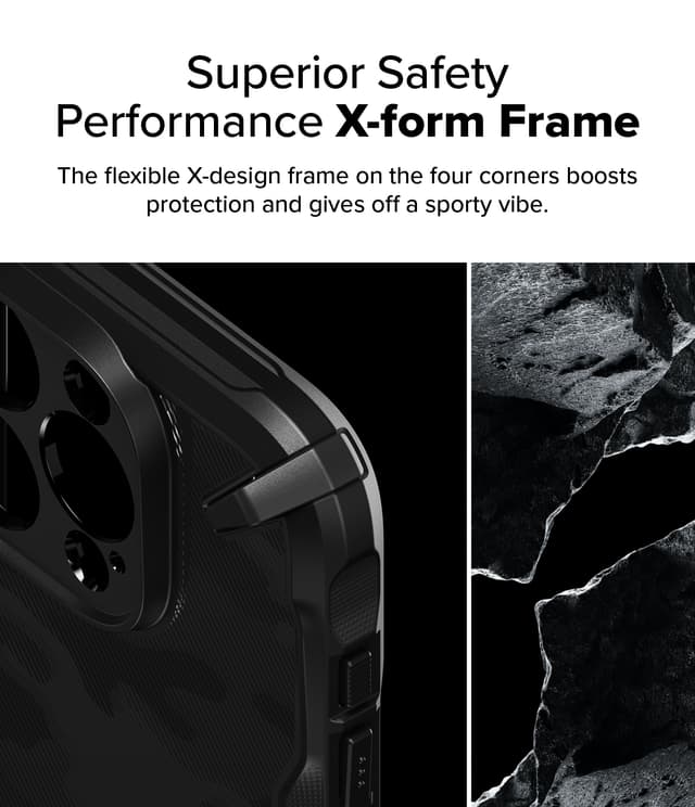 Ringke Fusion-X Compatible with iPhone 16 Pro Max Case Cover Transparent Hard Back Soft Flexible TPU Bumper Scratch Resistant Shockproof Protection iPhone 16 Pro Max Back Phone Cover- Camo Black