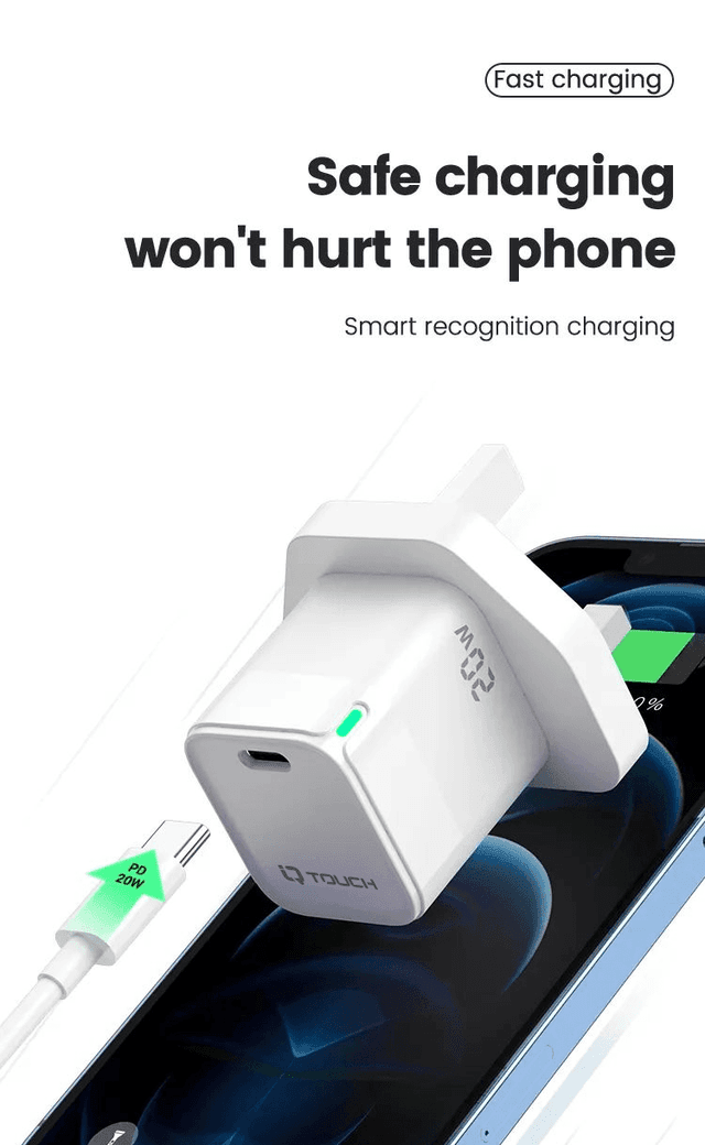 فيش جداري تايب سي 20 واط اي كيو تاتش مع تقنية جان IQ Touch USB-C Mini Wall Charger Powered by GaN Tech