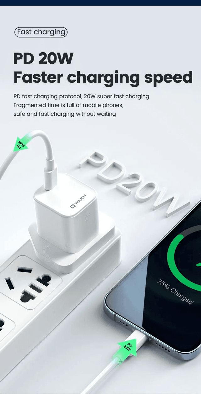 فيش جداري تايب سي 20 واط اي كيو تاتش مع تقنية جان IQ Touch USB-C Mini Wall Charger Powered by GaN Tech
