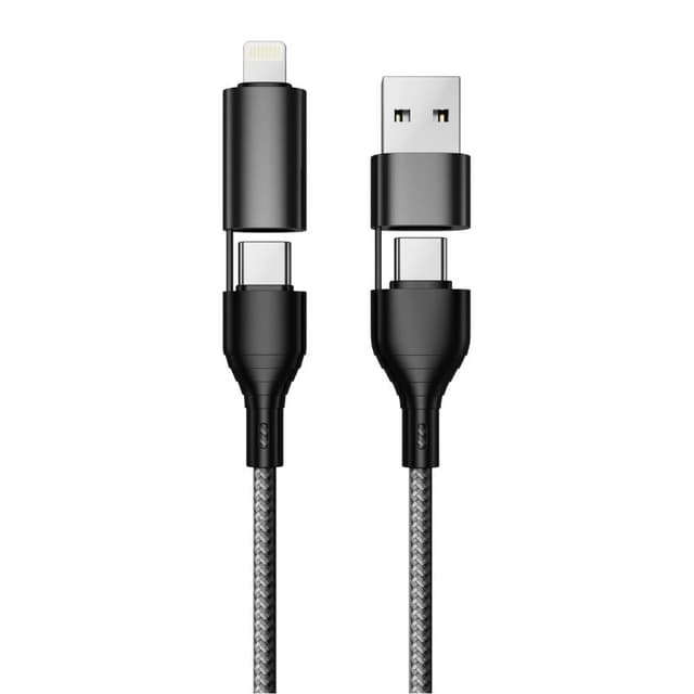 سلك شاحن اي كيو تاتش متعدد المداخل تايب سي ولايتنينج IQ Touch Nylon Braided Pd 4 In 1 Cable