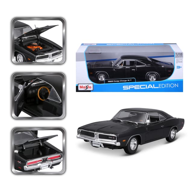 1:18 1969 Dodge Charger R-T Met Black Officially Licensed Scaled Replicas of Collectible Diecast Metal Models with Exquisite Interior and Exterior Detailing for All Age. - 715159