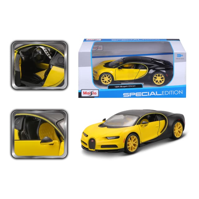 1:24 Sp. Ed. (B) - Bugatti Chiron - Yellow/Black Officially Licensed Scaled Replicas of Collectible Diecast Metal Models with Exquisite Interior and Exterior Detailing for All Age.