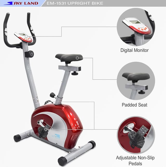 SkyLand Magnetic Indoor Cycling Bike for Home Gym Adjustable Seat, Digital Monitor, 8 Resistance Levels, Upright Exercise Bike  - 713508