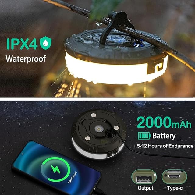 سلسلة اضاءة زينة مع مصباح ليد مدمج للرحلات Rechargeable Outdoor Camping Light String