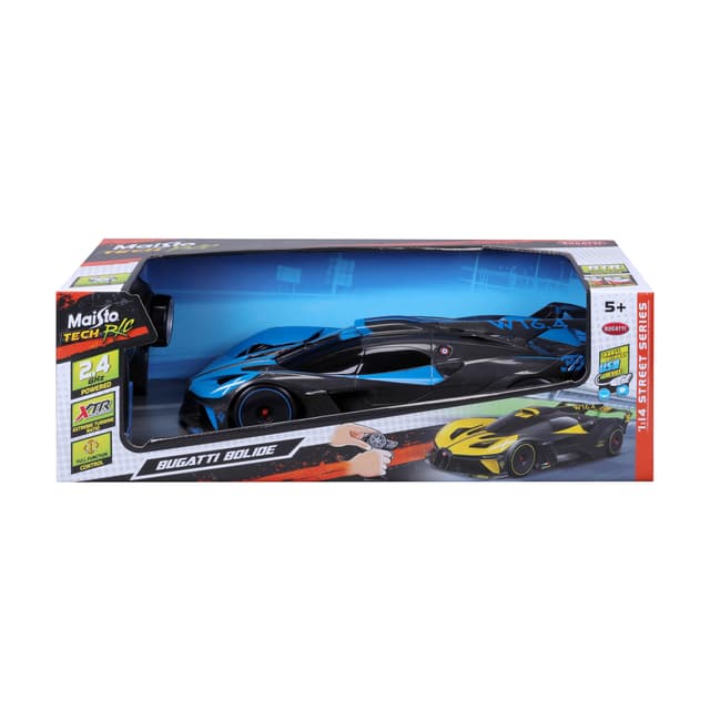 لعبة سيارة ريموت كنترول بوغاتي بوليد 1:14 كهربائية أسود وأزرق من مايستو تيك Maisto Tech Street Series Rc Bugatti Bolide Vehicle