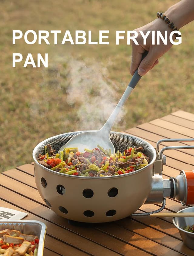 موقد غاز للرحلات مع مقلاة ستانلس ستيل مدمجة 2300 واط Outdoor Portable Gas Stove Nonstick Cooking frying pan - 723456