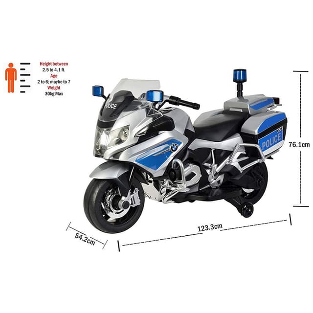 دراجة نارية شرطة كهربائية للاطفال بي ام دبليو 12 فولط فضي مايتس Myts Licensed 12V BMW Kids Police Motorbike