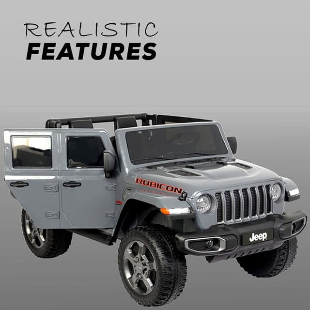 سيارة جيب روبيكون جلاديتور مرخصة للأطفال بقوة 12 فولت باللون الرمادي من شركة مايتس  Myts 12V Licensed Jeep Rubicon Gladiator kids rideon Grey