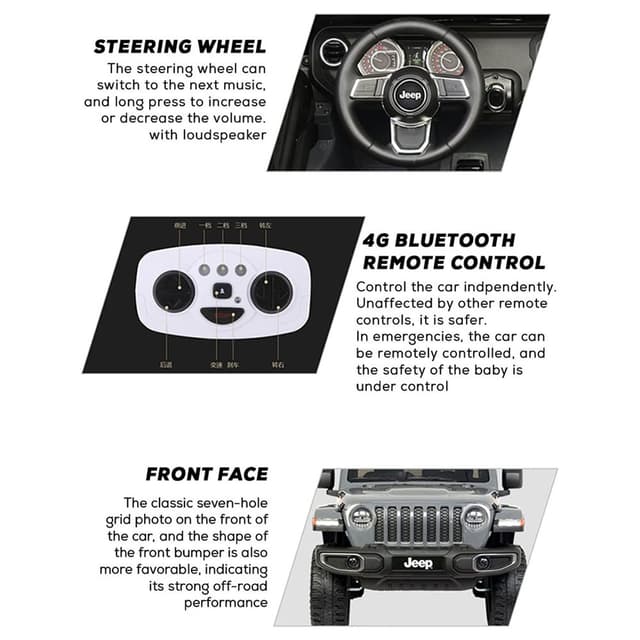 سيارة جيب روبيكون جلاديتور مرخصة للأطفال بقوة 12 فولت باللون الرمادي من شركة مايتس  Myts 12V Licensed Jeep Rubicon Gladiator kids rideon Grey