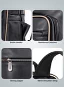 Para John 16Inch Genuine Leather Backpack - Black