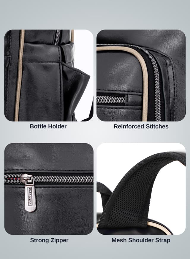 Para John 16Inch Genuine Leather Backpack - Black