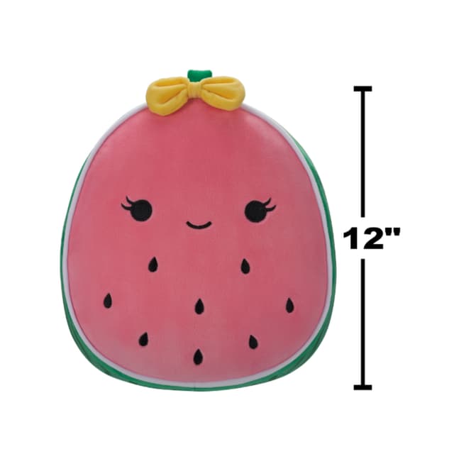 12 inch Medium Plush Wanda Pink Watermelon with Seeds and Bow Officially Licensed Kellytoy Plush Toy Colorful Soft Gift for Kids Girls & Boys Washable Squishy Stuff Toy Multicolor All Age