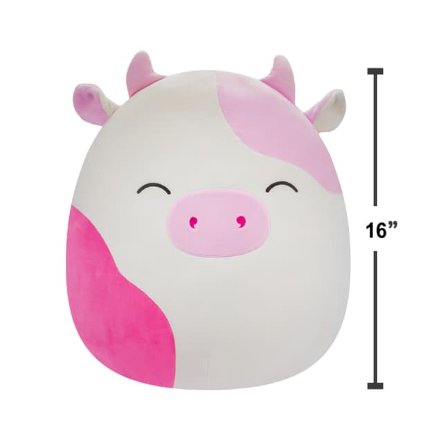 دمية محشوة للأطفال بشخصية بقرة  16 بوصة زهري سكويشمالوز Squishmallows Caedyn Spotted Cow with Closed Eyes Plush Toy