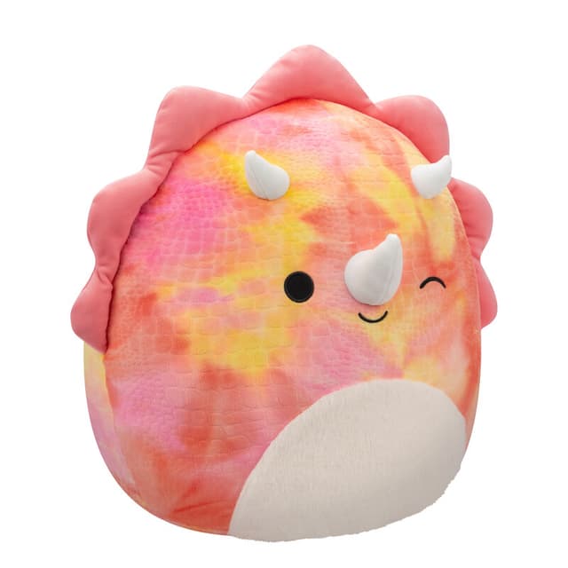دمية محشوة للأطفال ترينيتي 16 بوصة وردي سكويشمالوز Squishmallows Trinity Tie Dye Triceratops Plush Toy