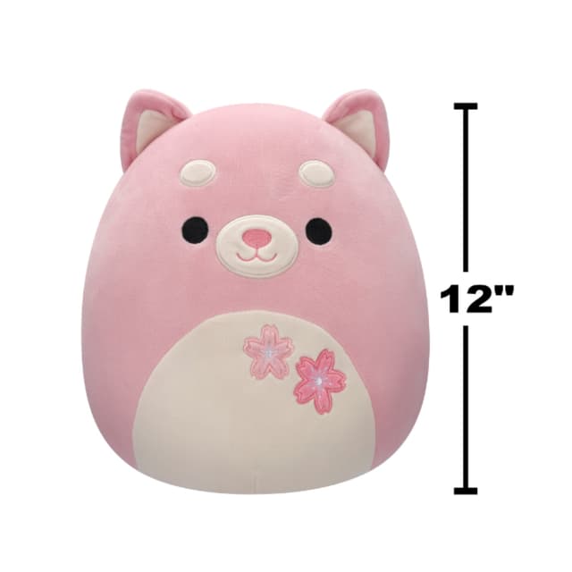 12 inch Medium Plush Etude Pink Shiba with Sakura Flowers Officially Licensed Kellytoy Plush Toy Colorful Soft Gift for Kids Girls & Boys Washable Squishy Stuff Toy Multicolor All Age - 715822