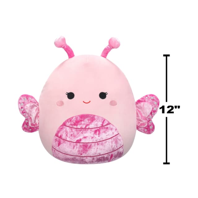 12 inch Medium Plush Light Pink Velvet Butterfly with Pink Belly, Antennas, and Wings Officially Licensed Kellytoy Plush Toy Colorful Soft Gift for Kids Girls & Boys Washable Squishy Stuff Toy Multicolor All Age
