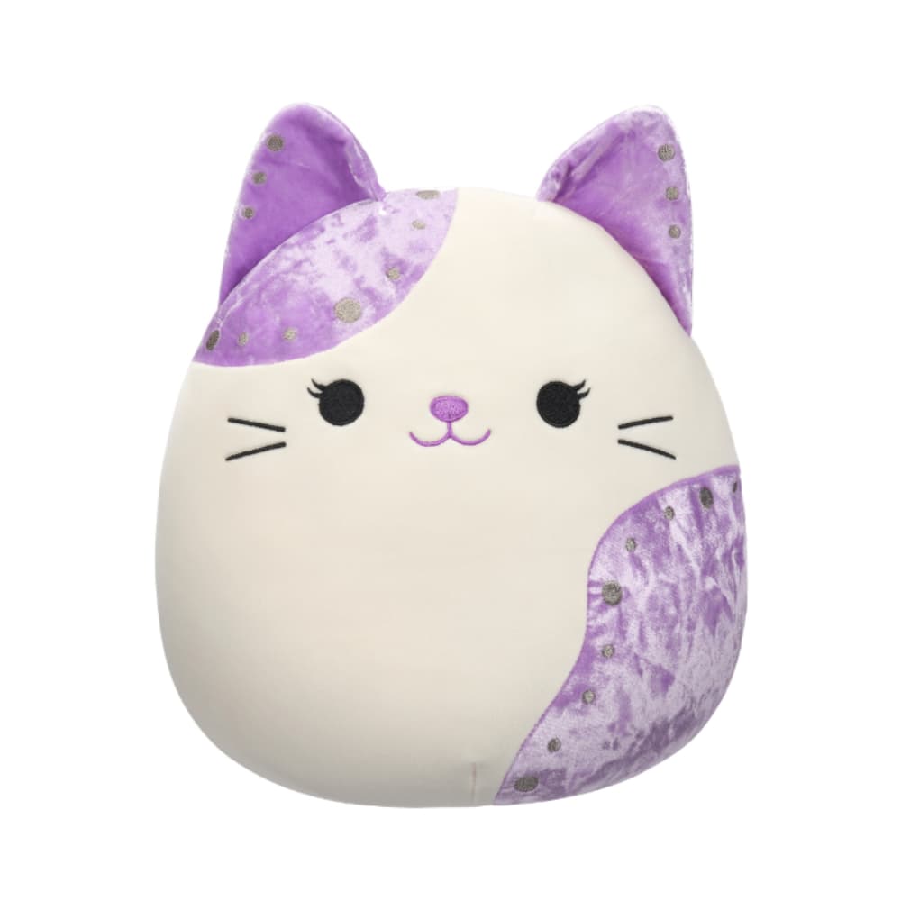 12 inch Medium Plush White Velvet Cat with Purple Ears and Spot Officially Licensed Kellytoy Plush Toy Colorful Soft Gift for Kids Girls & Boys Washable Squishy Stuff Toy Multicolor All Age