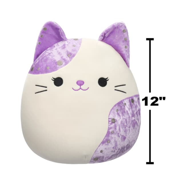 12 inch Medium Plush White Velvet Cat with Purple Ears and Spot Officially Licensed Kellytoy Plush Toy Colorful Soft Gift for Kids Girls & Boys Washable Squishy Stuff Toy Multicolor All Age - 715834