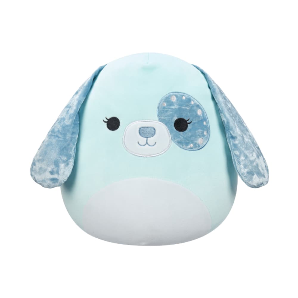 12 inch Medium Plush Light Aqua Velvet Dog with Aqua Ears and Eye Patch Officially Licensed Kellytoy Plush Toy Colorful Soft Gift for Kids Girls & Boys Washable Squishy Stuff Toy Multicolor All Age