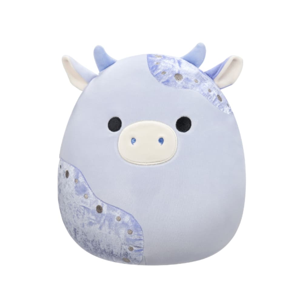 12 inch Medium Plush Light Blue Velvet Cow with Blue Patches Officially Licensed Kellytoy Plush Toy Colorful Soft Gift for Kids Girls & Boys Washable Squishy Stuff Toy Multicolor All Age