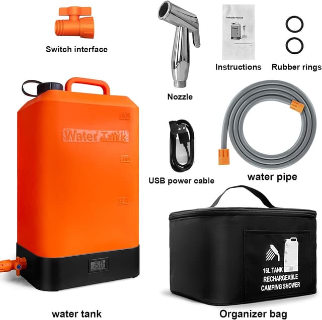 Portable Outdoor Shower 15L Gallon Silicone Water Tank - 716247