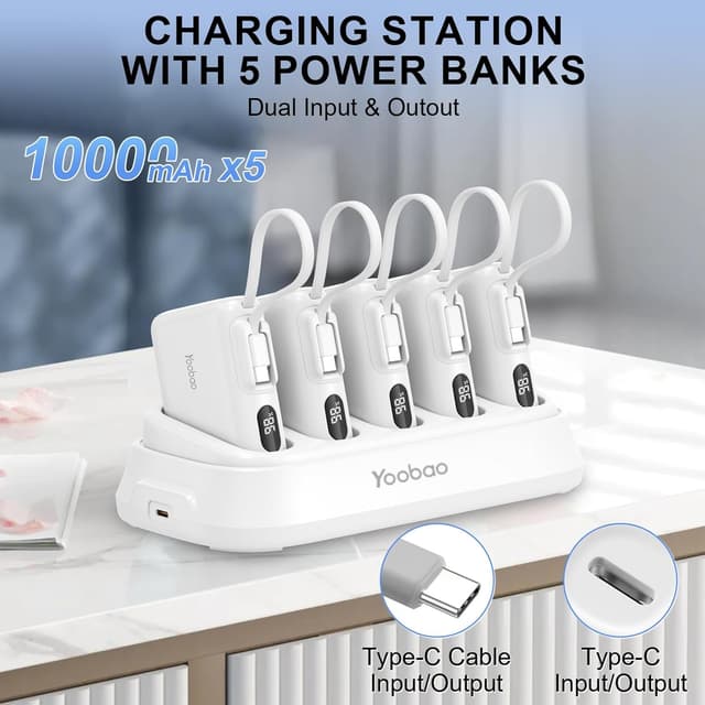 Yoobao 5Pcs 10000mAh Power Bank with Charging Station Set PD 20W Fast Charging - 716153