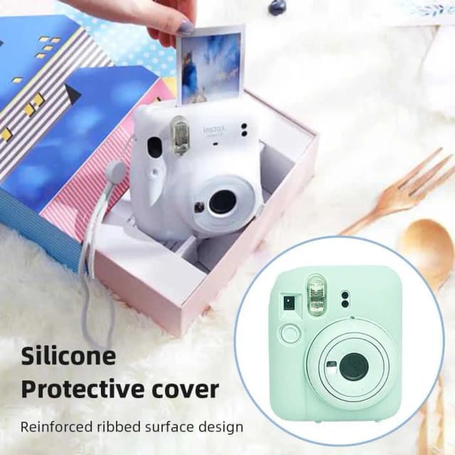 O Ozone Silicone Case for Fujifilm Instax Mini 12 Instant Camera Case Soft Protective Camera Cover with Adjustable Shoulder Strap - Pastel Blue