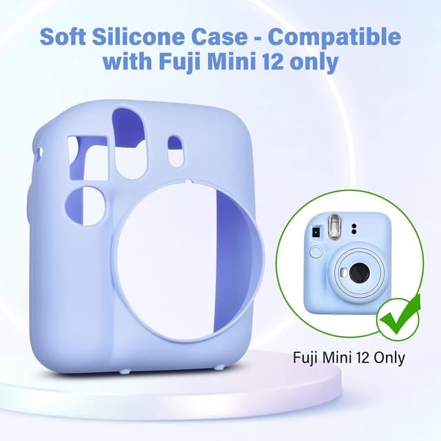 O Ozone Silicone Case for Fujifilm Instax Mini 12 Instant Camera Case Soft Protective Camera Cover with Adjustable Shoulder Strap - Pastel Blue
