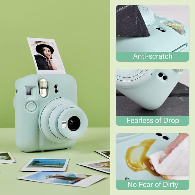 O Ozone Silicone Case for Fujifilm Instax Mini 12 Instant Camera Case Soft Protective Camera Cover with Adjustable Shoulder Strap - Mint Green