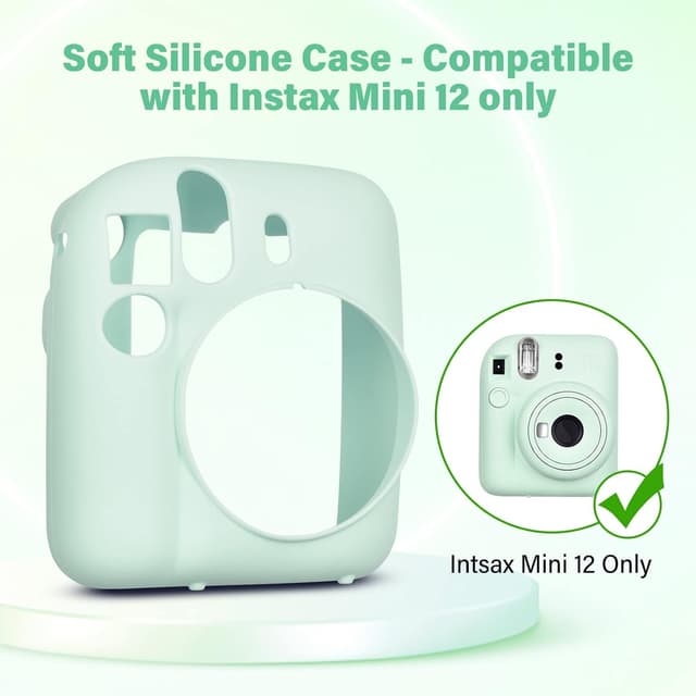 O Ozone Silicone Case for Fujifilm Instax Mini 12 Instant Camera Case Soft Protective Camera Cover with Adjustable Shoulder Strap - Mint Green