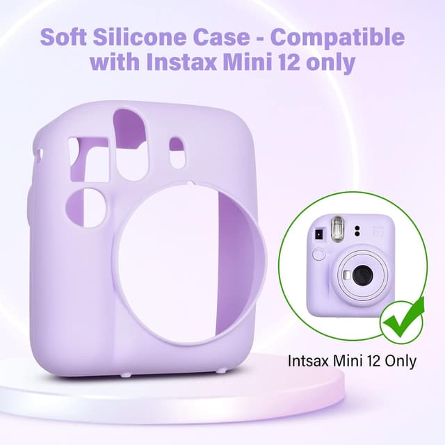 O Ozone Silicone Case for Fujifilm Instax Mini 12 Instant Camera Case Soft Protective Camera Cover with Adjustable Shoulder Strap - Lilac Purple