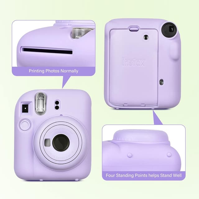 O Ozone Silicone Case for Fujifilm Instax Mini 12 Instant Camera Case Soft Protective Camera Cover with Adjustable Shoulder Strap - Lilac Purple