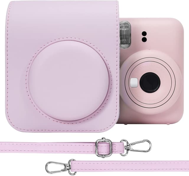 O Ozone PU Leather Camera Case for Fujifilm Instax Mini 12 Instant Camera Protective Camera Cover with Adjustable Shoulder Strap - Blossom Pink