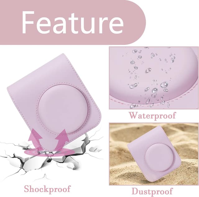 O Ozone PU Leather Camera Case for Fujifilm Instax Mini 12 Instant Camera Protective Camera Cover with Adjustable Shoulder Strap - Blossom Pink