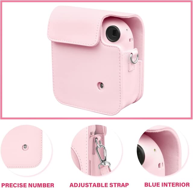 O Ozone PU Leather Camera Case for Fujifilm Instax Mini 12 Instant Camera Protective Camera Cover with Adjustable Shoulder Strap - Blossom Pink