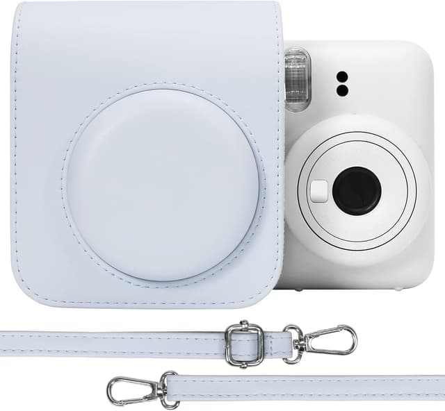 O Ozone PU Leather Camera Case for Fujifilm Instax Mini 12 Instant Camera Protective Camera Cover with Adjustable Shoulder Strap - Clay White