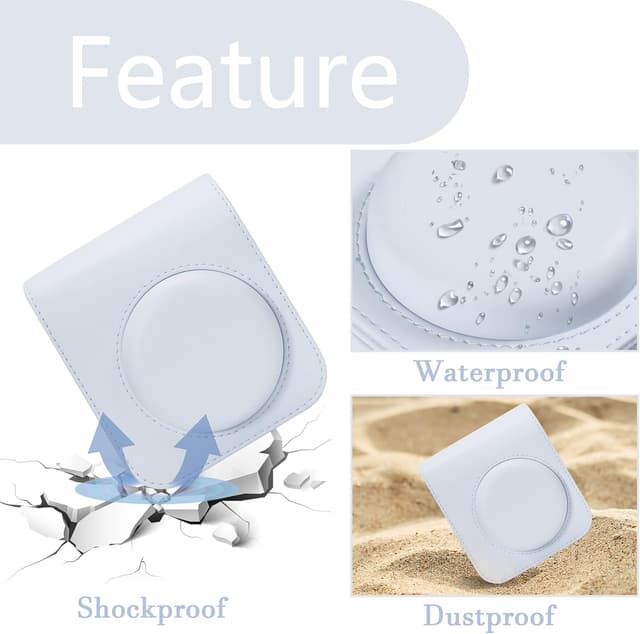 O Ozone PU Leather Camera Case for Fujifilm Instax Mini 12 Instant Camera Protective Camera Cover with Adjustable Shoulder Strap - Clay White