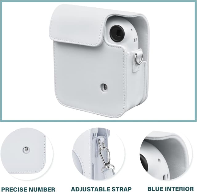 O Ozone PU Leather Camera Case for Fujifilm Instax Mini 12 Instant Camera Protective Camera Cover with Adjustable Shoulder Strap - Clay White