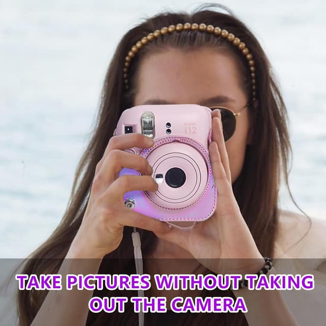 غطاء حماية للكاميرا مع حزام كتف قابل للتعديل لكميرا فوجي فيلم انستاكس ميني وردي لامع   أو  أوزون O Ozone Protective Camera Case for Fujifilm Instax Mini 12 Instant Camera PU Leather Camera Cover with Adjustable Shoulder Strap  Shiny Pink