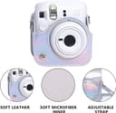 O Ozone Protective Camera Case for Fujifilm Instax Mini 12 Instant CameraPU Leather Camera Cover with Adjustable Shoulder Strap -Shiny Silver