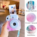 O Ozone PU Leather Camera Case for Fujifilm Instax Mini 12 Instant Camera Protective Camera Cover with Adjustable Shoulder Strap - Blue pink painting