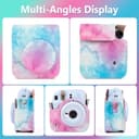 O Ozone PU Leather Camera Case for Fujifilm Instax Mini 12 Instant Camera Protective Camera Cover with Adjustable Shoulder Strap - Blue pink painting