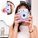 O Ozone PU Leather Camera Case for Fujifilm Instax Mini 12 Instant Camera Protective Camera Cover with Adjustable Shoulder Strap - Blue pink painting