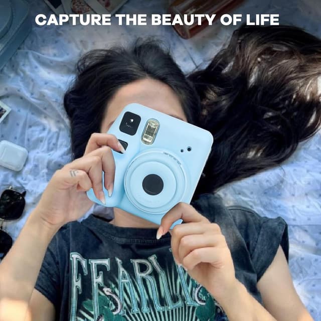 غطاء حماية للكاميرا فوجي فيلم إنستاكس ميني اس اي  مع حزام كتف قابل للتعديل أزرق أو أوزون O Ozone Silicone Case for Fujifilm Instax Mini SE Instant Camera Case Soft Protective Camera Cover with Adjustable Shoulder Strap  Blue