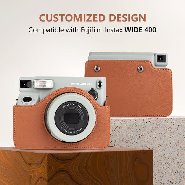 O Ozone Camera Case Compatible with Instax Wide 400 Camera, PU Leather Protective Carrying Camera Bag for Fuji Instax Wide 400 Instant Camera with Adjustable Shoulder Strap- Brown
